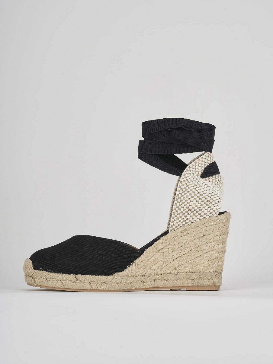 Donna Barca | Espadrillas Tacco 8 Cm In Tessuto Nero