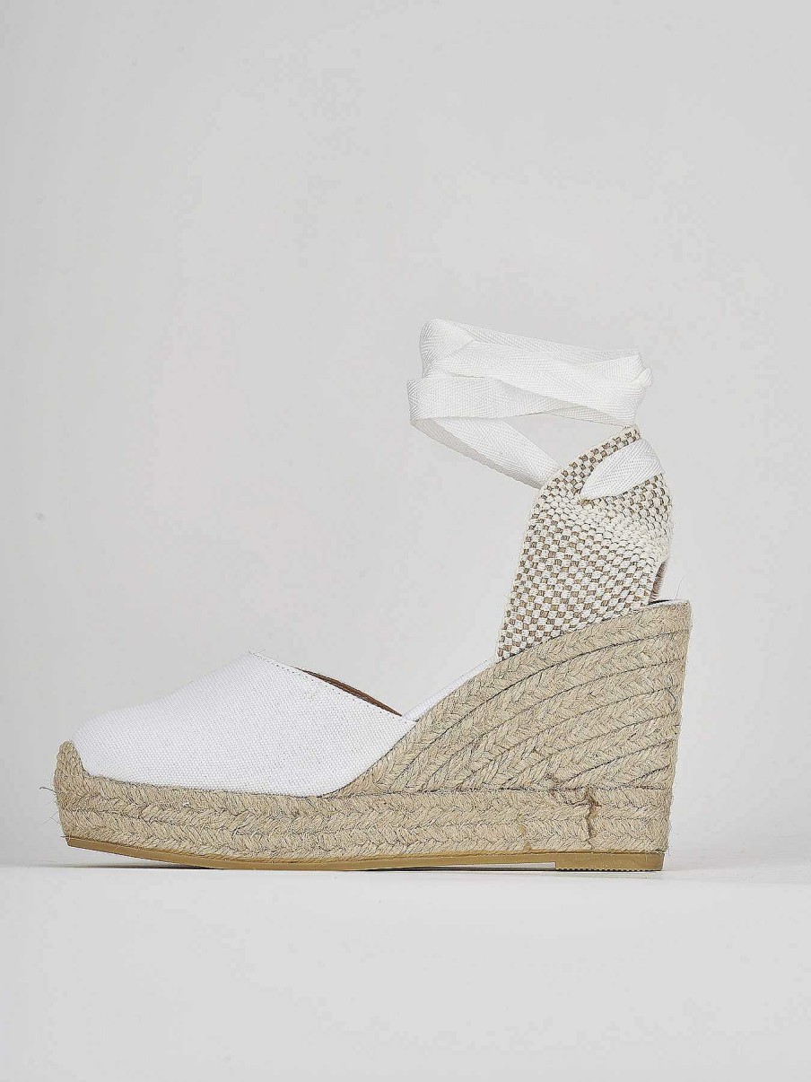 Donna Barca | Espadrillas Tacco 9 Cm In Tessuto Bianco