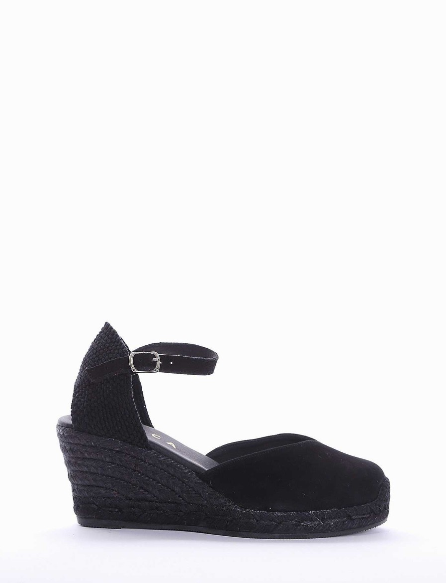 Donna Barca | Espadrillas Tacco 6 Cm In Camoscio Nero