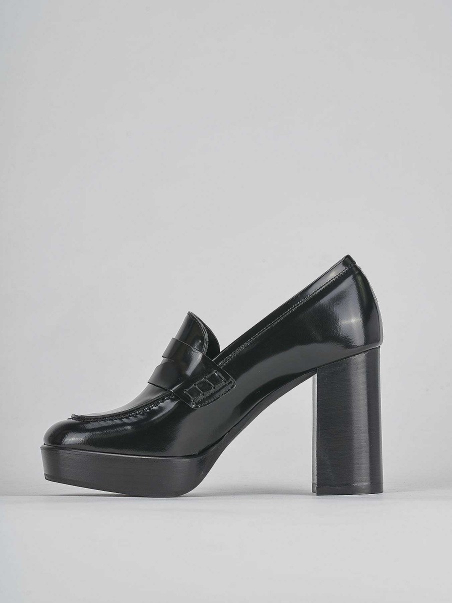 Donna Barca | Mocassini Tacco 9 Cm In Pelle Nera