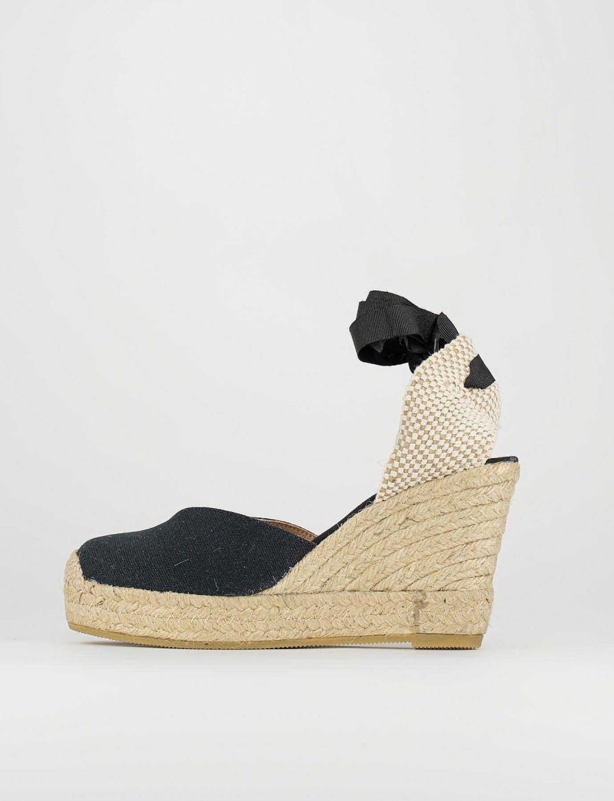 Donna Barca | Espadrilla Zeppa 9 Cm Nero Tessuto