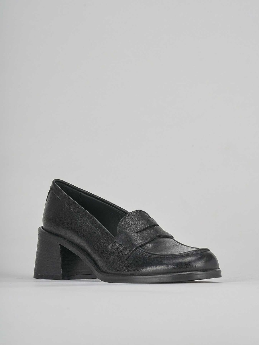 Donna Barca | Mocassini Tacco 5 Cm In Pelle Nera