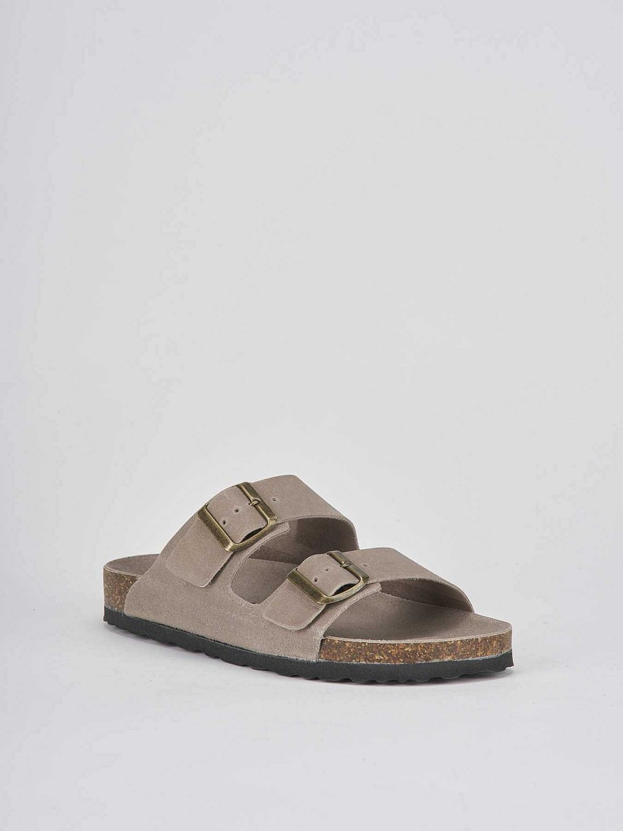 Donna Barca | Ciabatte Tacco 1 Cm In Camoscio Beige