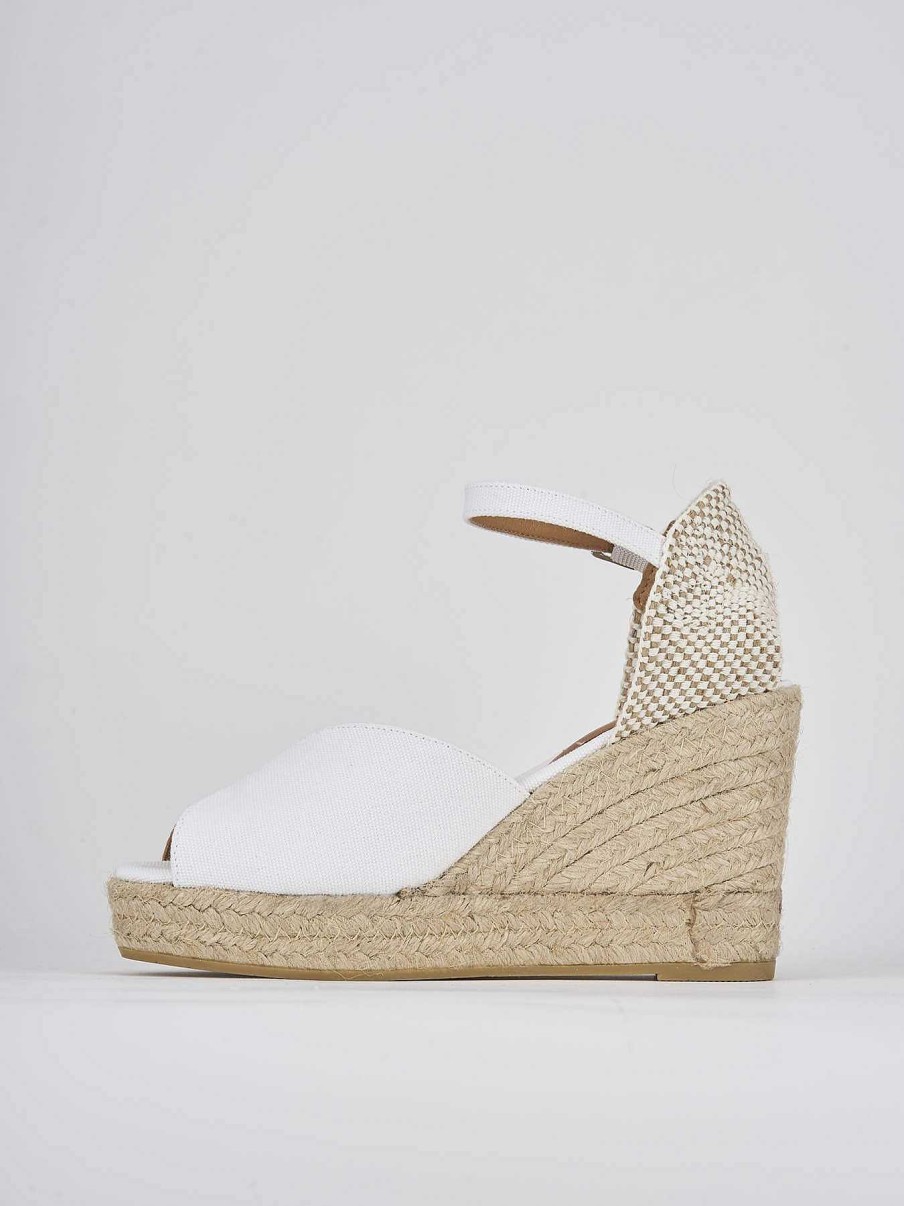 Donna Barca | Espadrillas Tacco 8 Cm In Tessuto Bianco