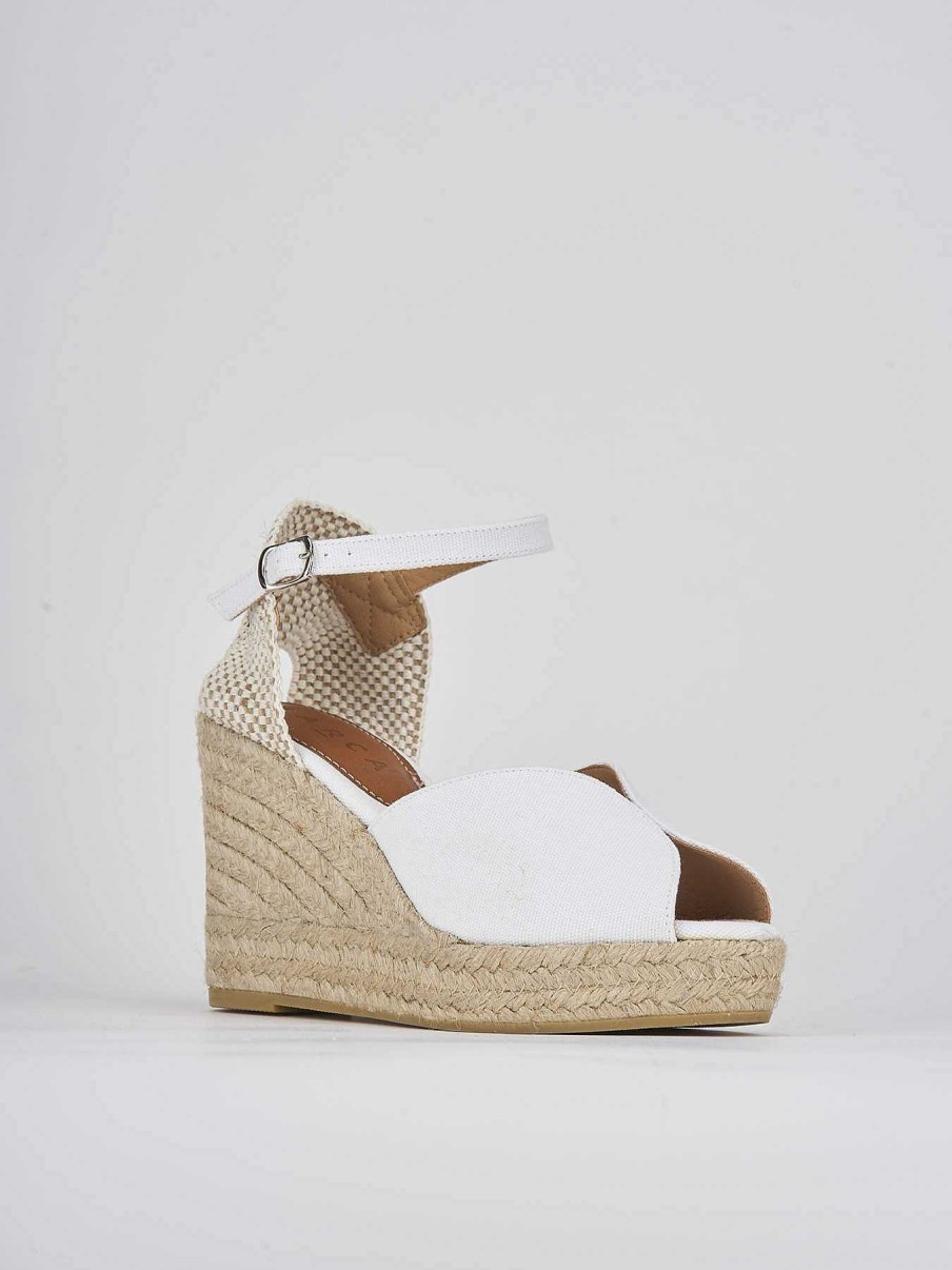 Donna Barca | Espadrillas Tacco 8 Cm In Tessuto Bianco