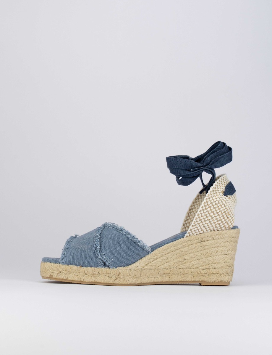 Donna Barca | Espadrillas Tacco 6 Cm Tessuto Blu