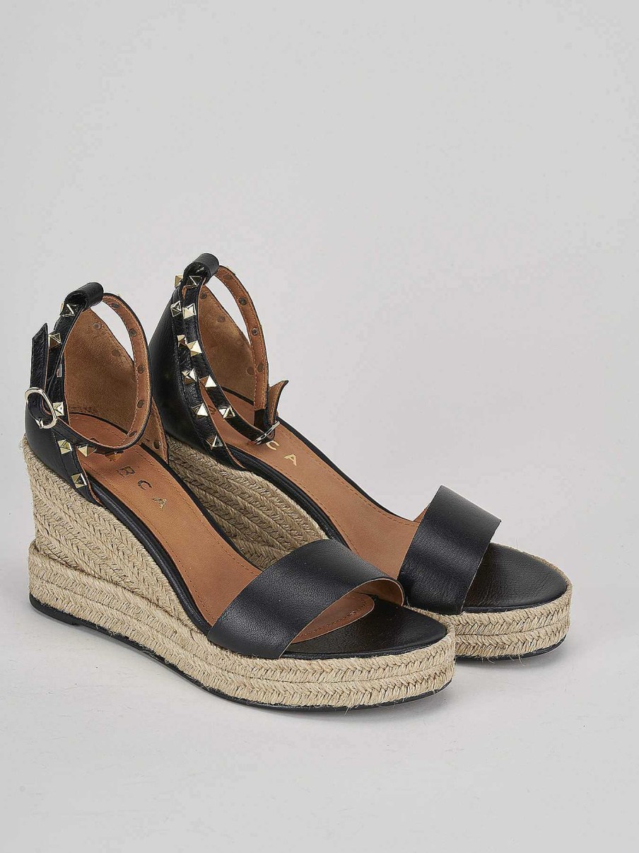 Donna Barca | Zeppa Tacco 9 Cm In Pelle Nera