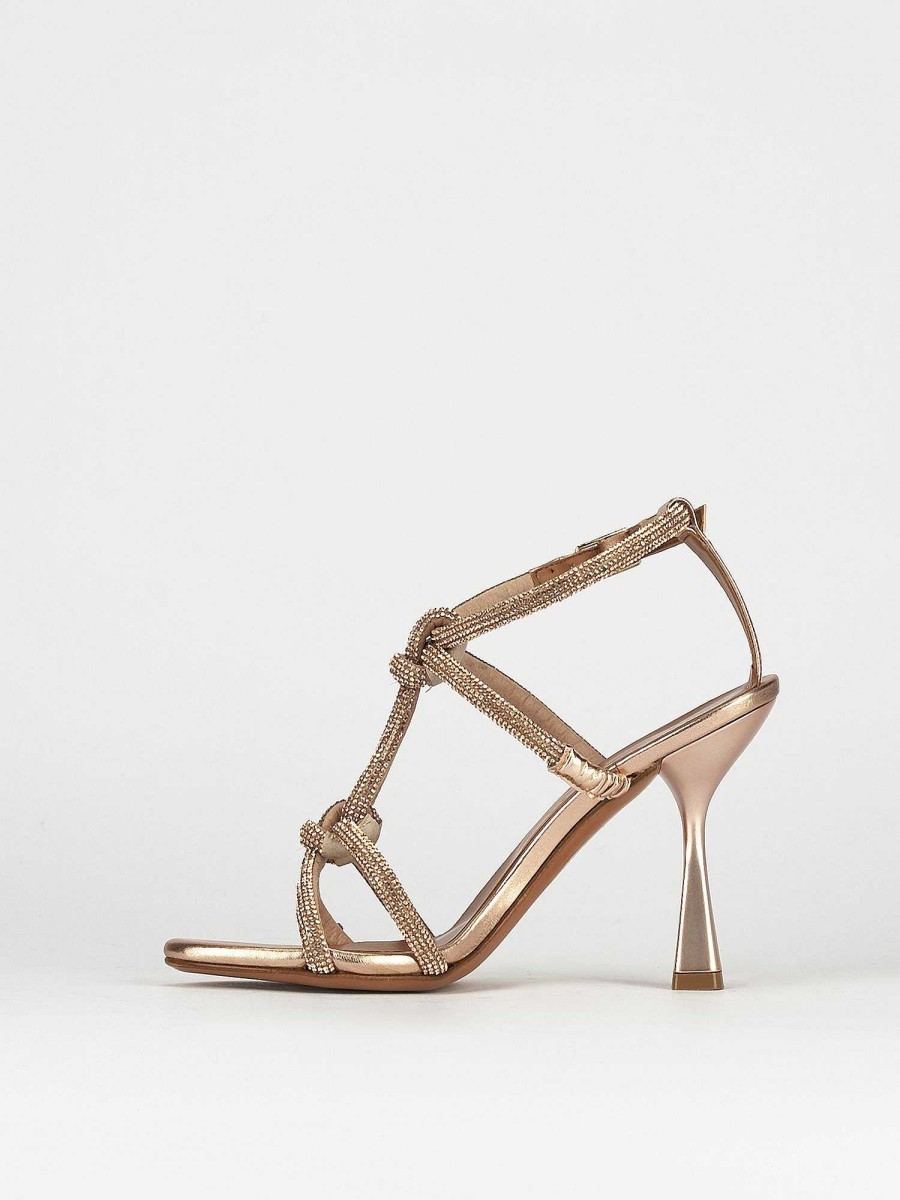 Donna Barca | Sandali Tacco Alto Tacco 9 Cm In Pelle Bronzo