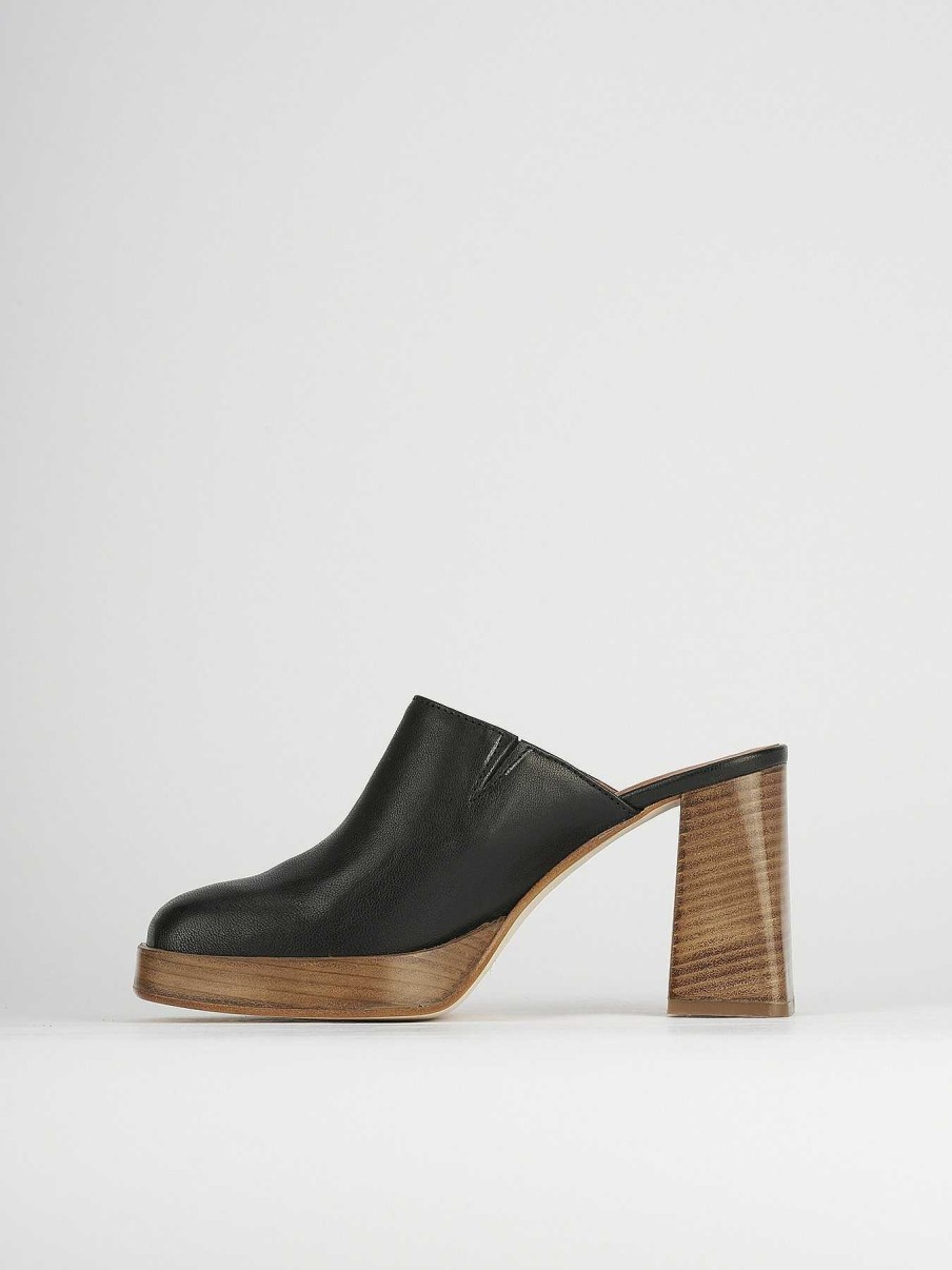 Donna Barca | Sabot Tacco 9 Cm In Pelle Nera