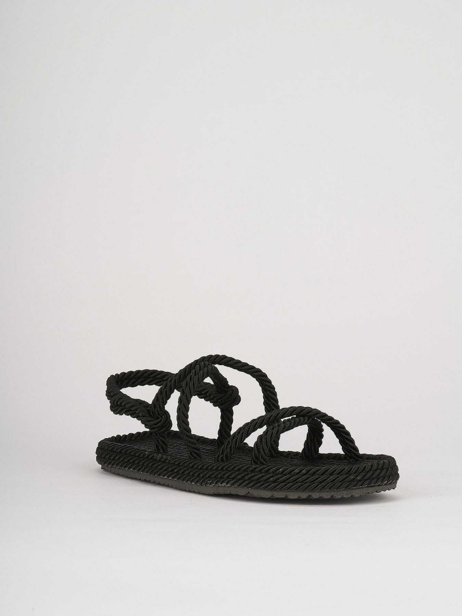 Donna Barca | Sandali Tacco Basso Tacco 1 Cm In Pelle Nera