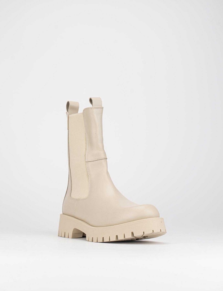 Donna Barca | Stivaletti Tacco Basso Tacco 1 Cm In Pelle Beige