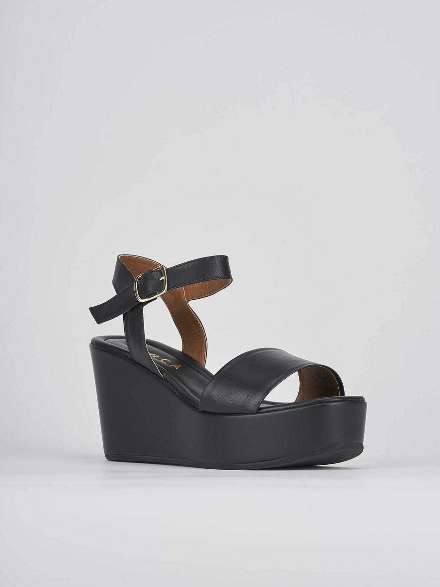 Donna Barca | Zeppa Tacco 7 Cm In Pelle Nera