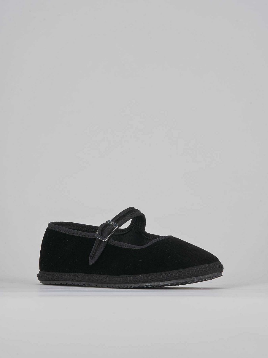 Donna Barca | Ballerina Tacco 1Cm Velluto Nero