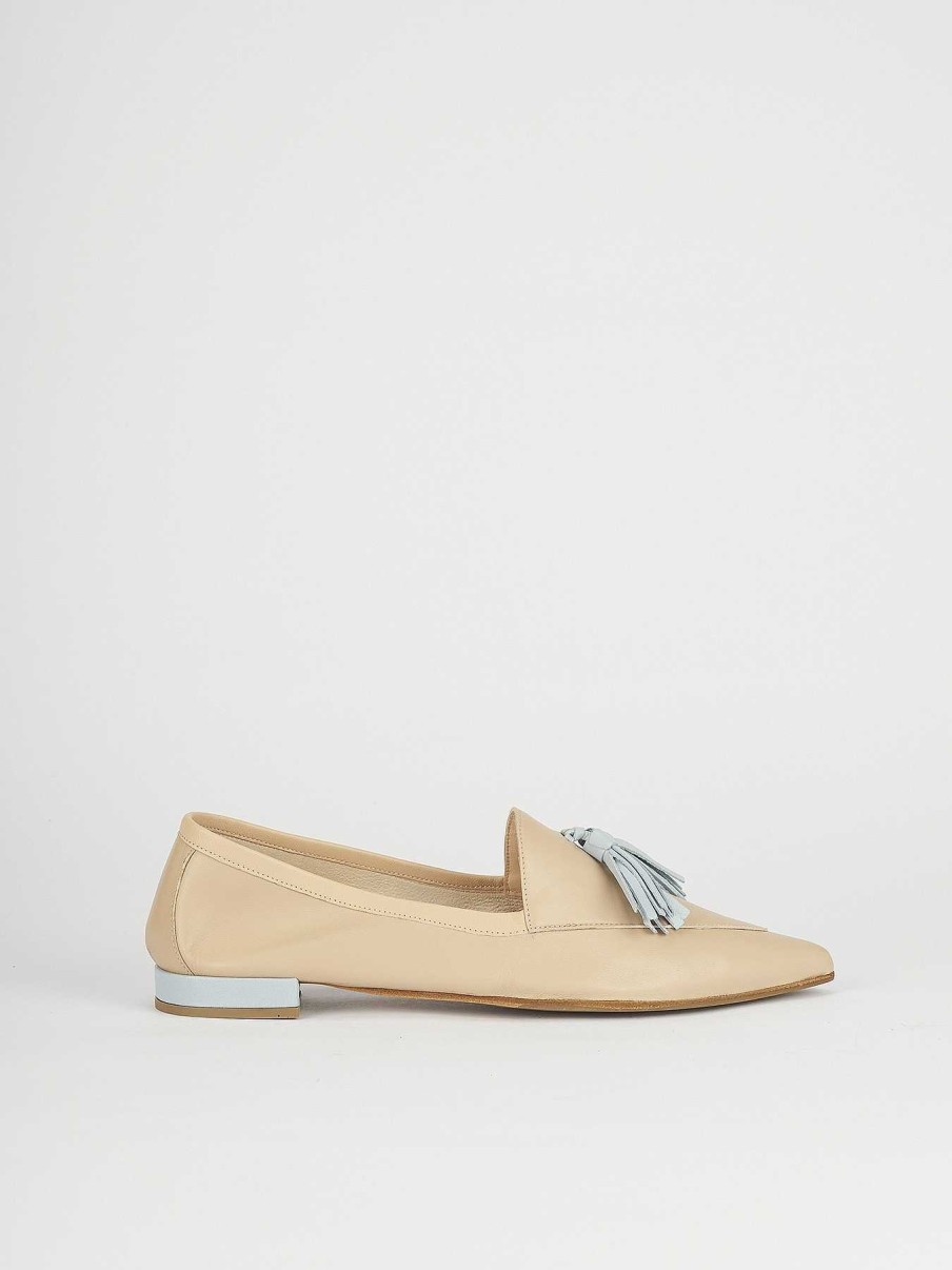 Donna Barca | Mocassini Tacco 1 Cm In Pelle Beige