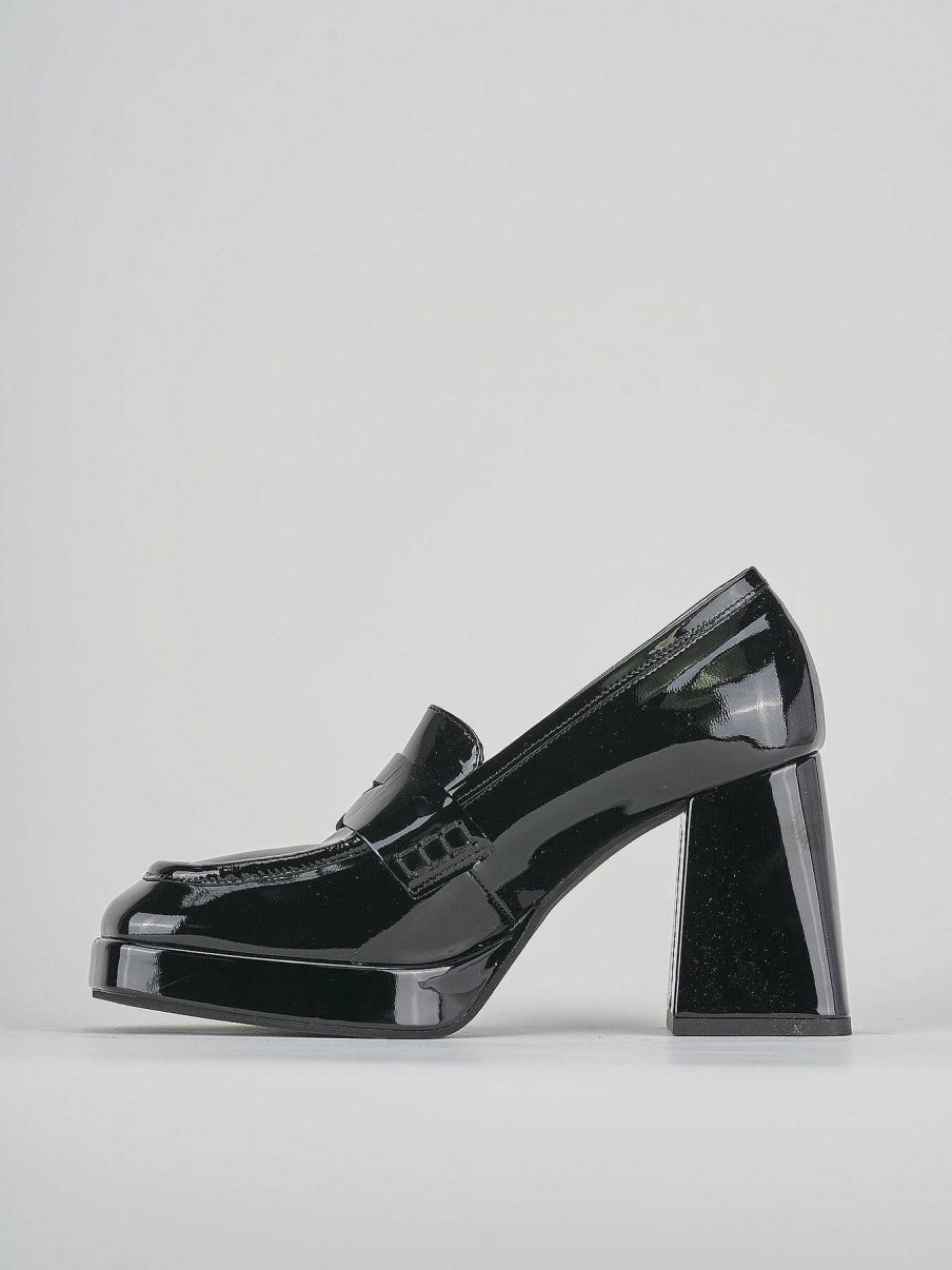 Donna Barca | Mocassino Tacco 7 Cm In Vernice Nera