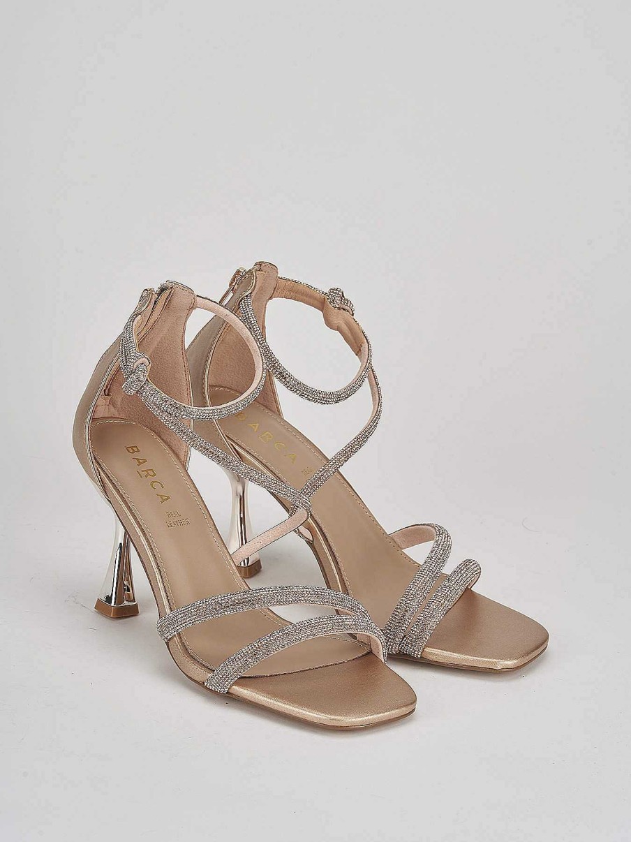 Donna Barca | Sandali Tacco Alto Tacco 8 Cm In Pelle Bronzo