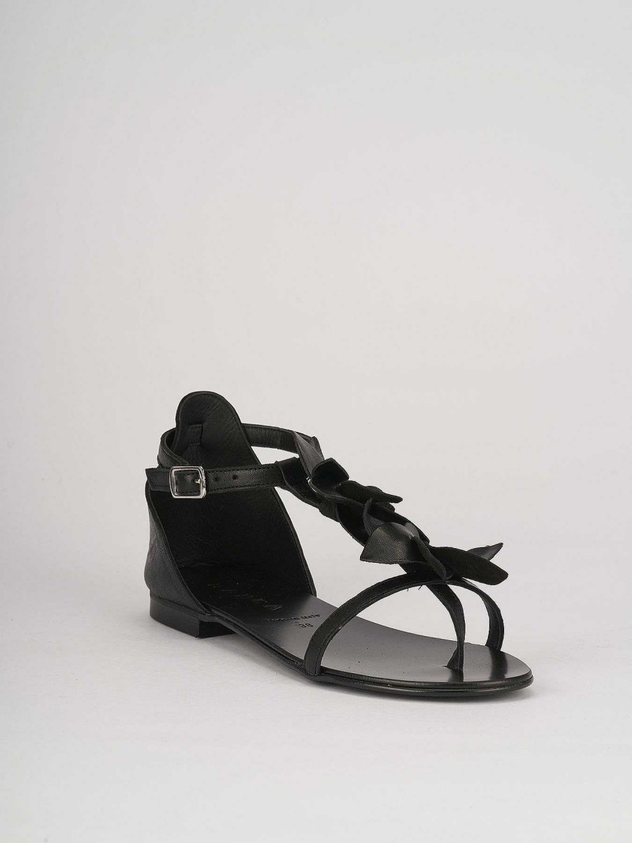 Donna Barca | Sandali Tacco Basso Tacco 1 Cm In Pelle Nera