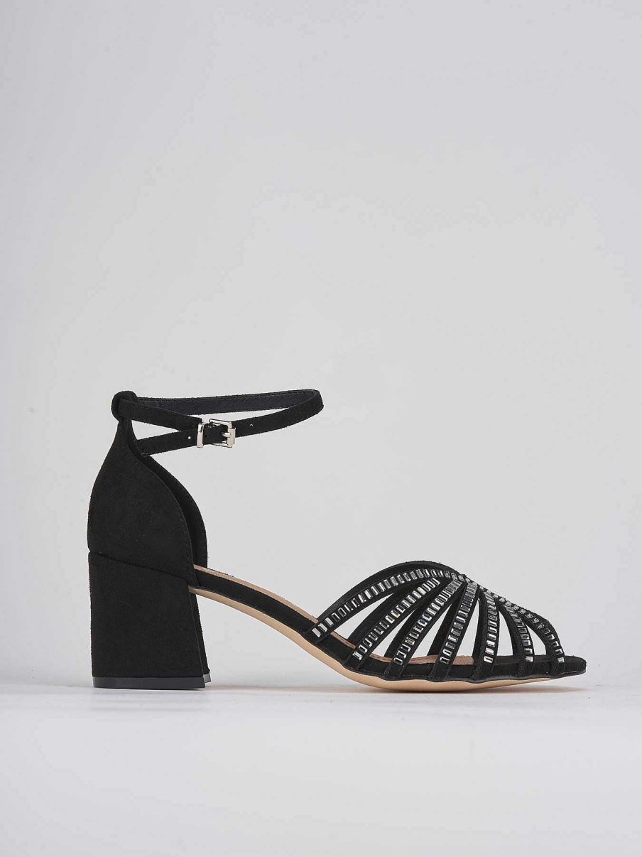 Donna Barca | Sandali Tacco Alto Tacco 6 Cm In Camoscio Nero