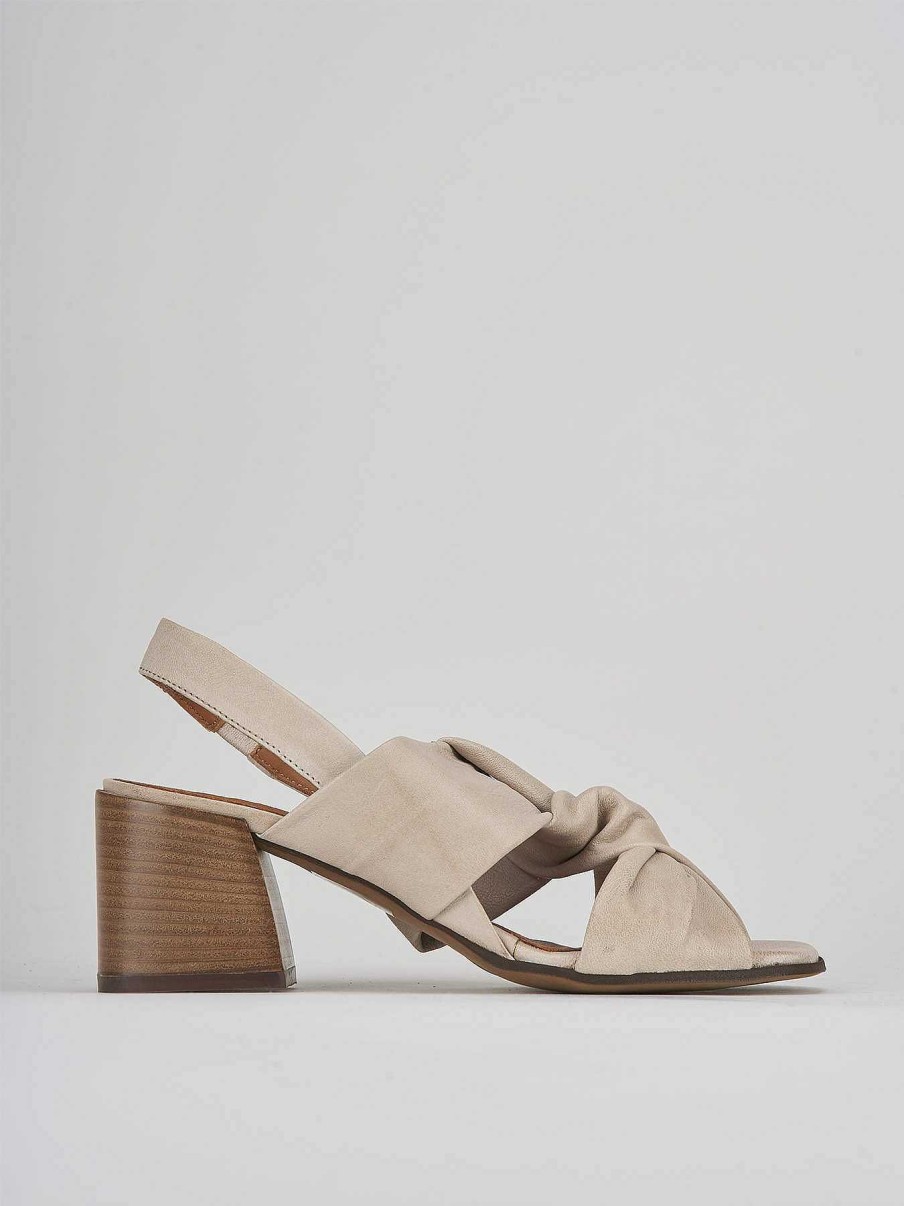 Donna Barca | Sandali Tacco Alto Tacco 5 Cm In Pelle Beige