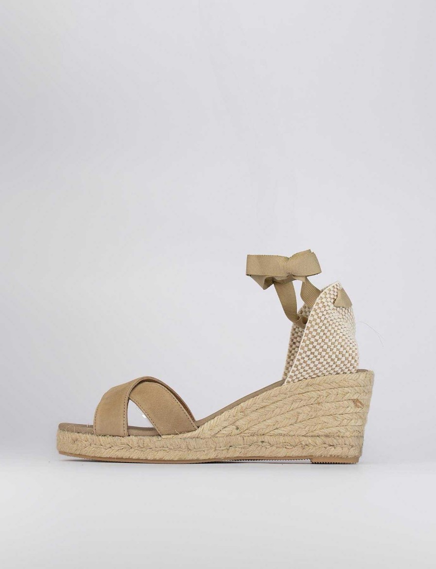 Donna Barca | Espadrillas Tacco 6 Cm Camoscio Beige