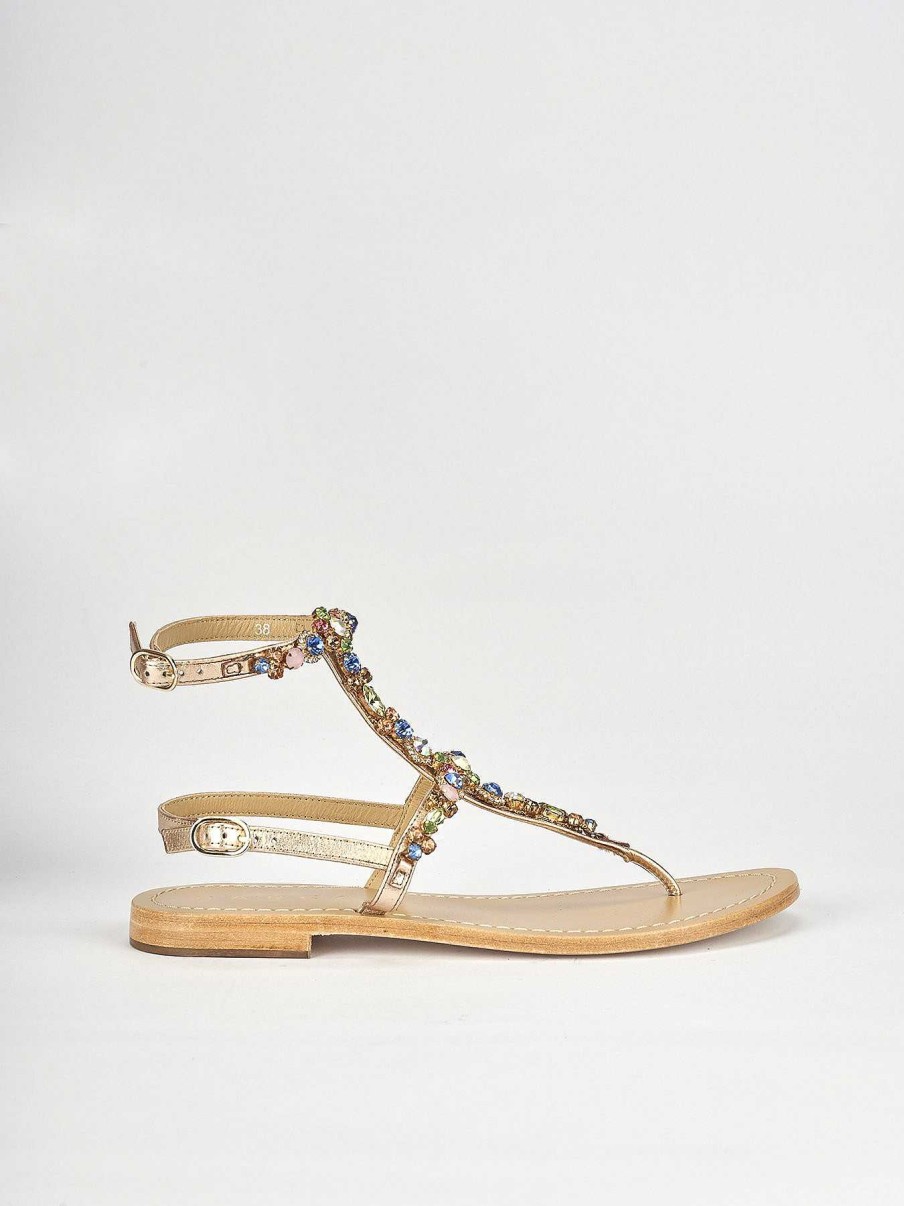 Donna Barca | Sandali Tacco Basso Tacco 1 Cm In Pelle Bronzo