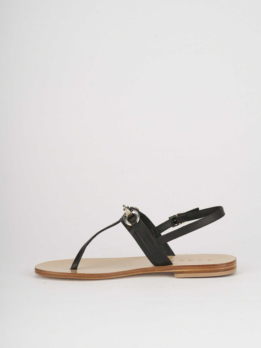 Donna Barca | Sandali Tacco Basso Tacco 1 Cm In Pelle Nera