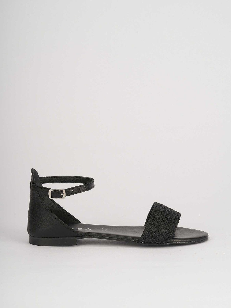 Donna Barca | Sandali Tacco Basso Tacco 2 Cm In Pelle Nera