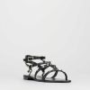 Donna Barca | Sandali Tacco Basso Tacco 1 Cm In Pelle Nera