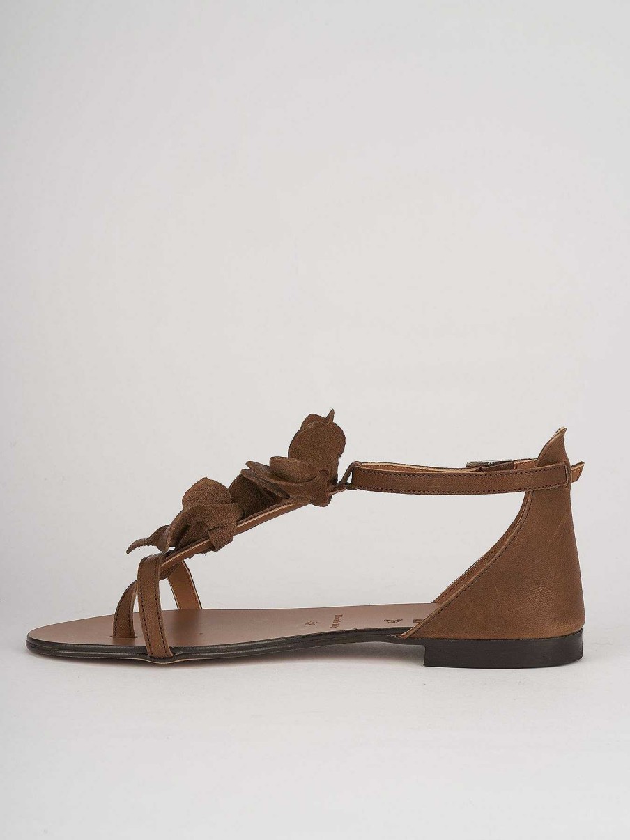 Donna Barca | Sandali Tacco Basso Tacco 1 Cm In Pelle Marrone