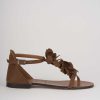 Donna Barca | Sandali Tacco Basso Tacco 1 Cm In Pelle Marrone