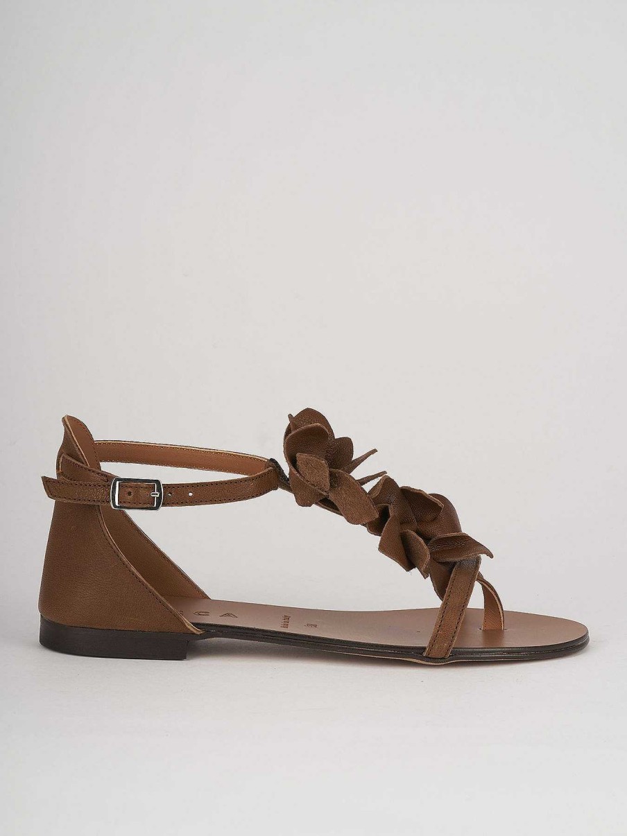 Donna Barca | Sandali Tacco Basso Tacco 1 Cm In Pelle Marrone