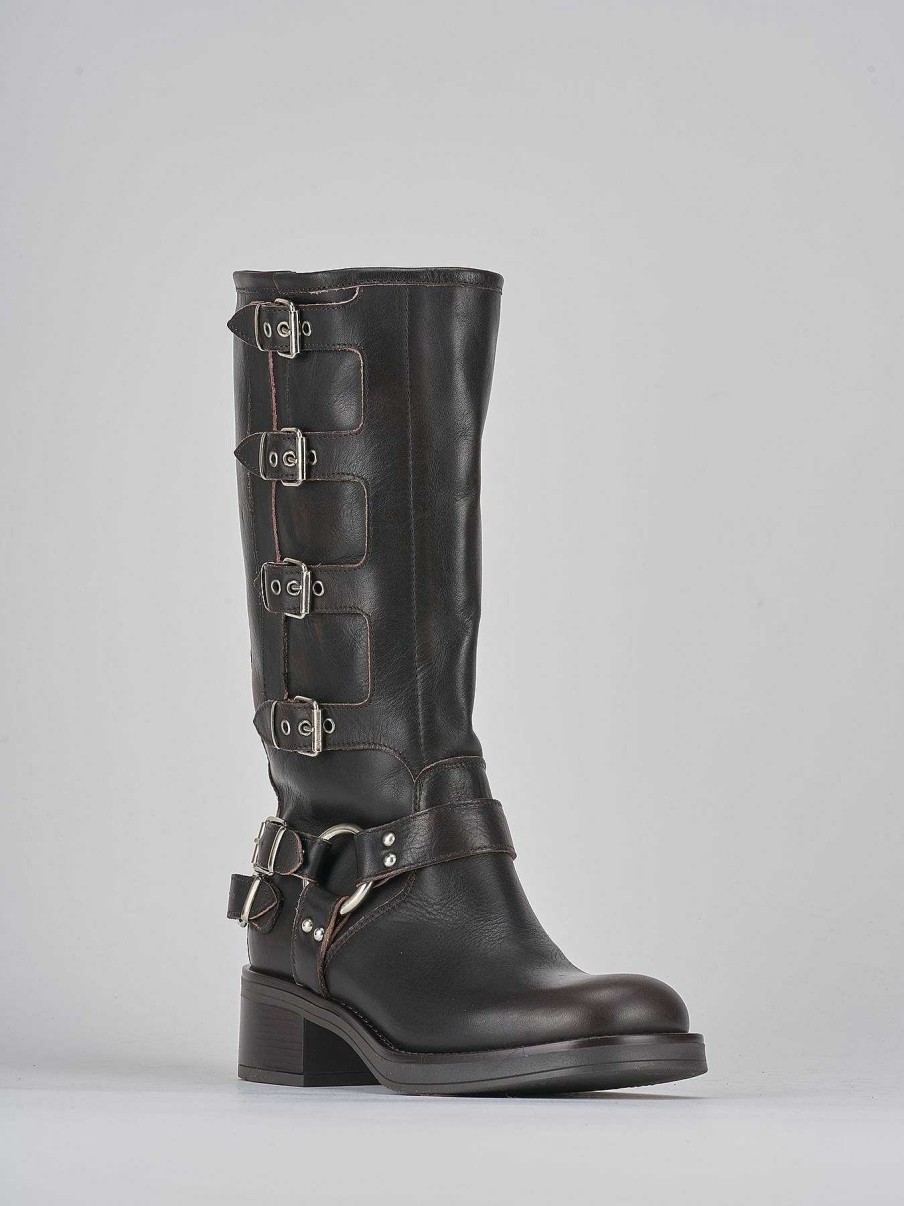 Donna Barca | Stivale Biker Tacco 5 Cm Testa Pelle