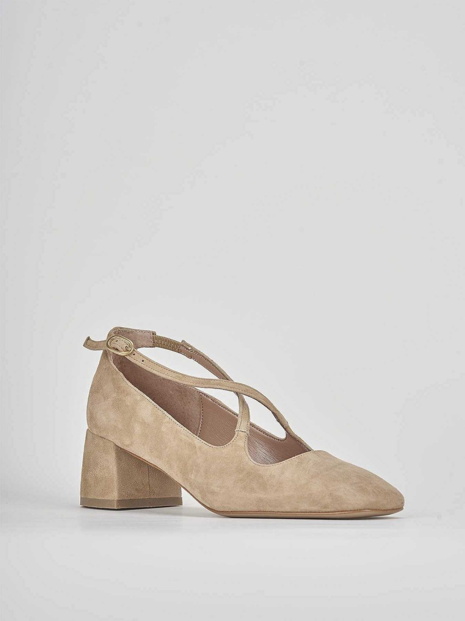 Donna Barca | Decollete Tacco 5 Cm In Camoscio Beige