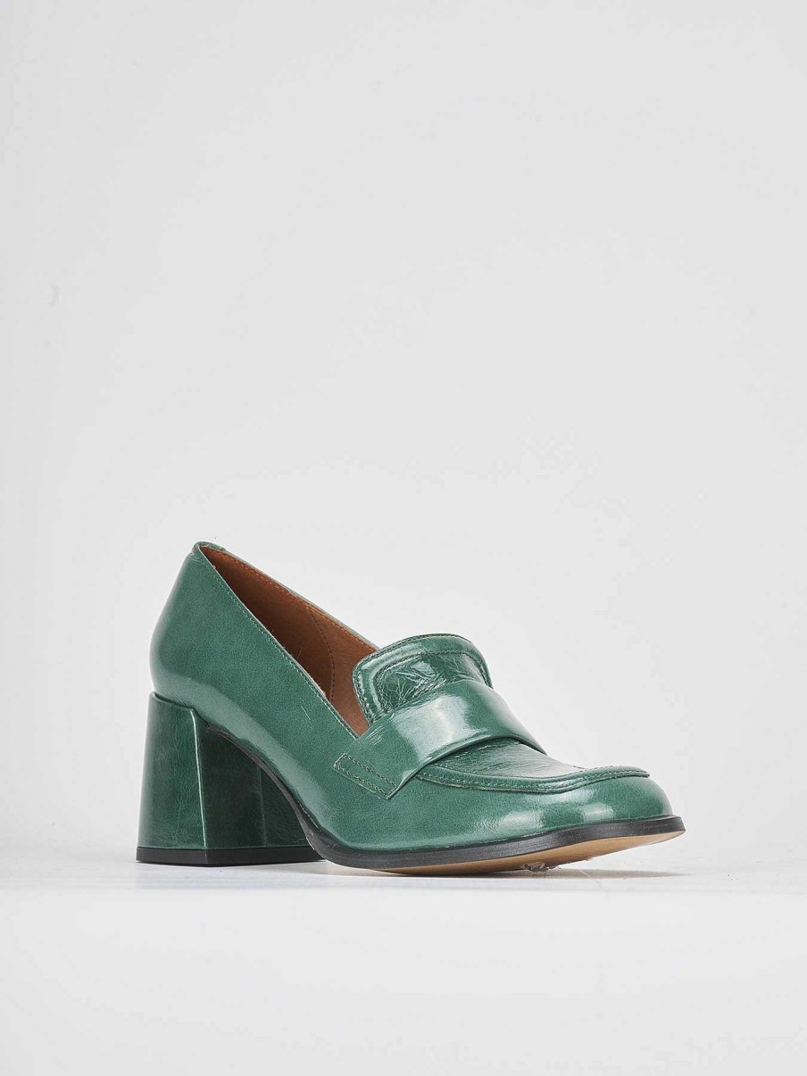 Donna Barca | Mocassino Tacco 8 Cm In Vernice Verde