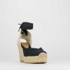 Donna Barca | Espadrilla Zeppa 9 Cm Nero Tessuto