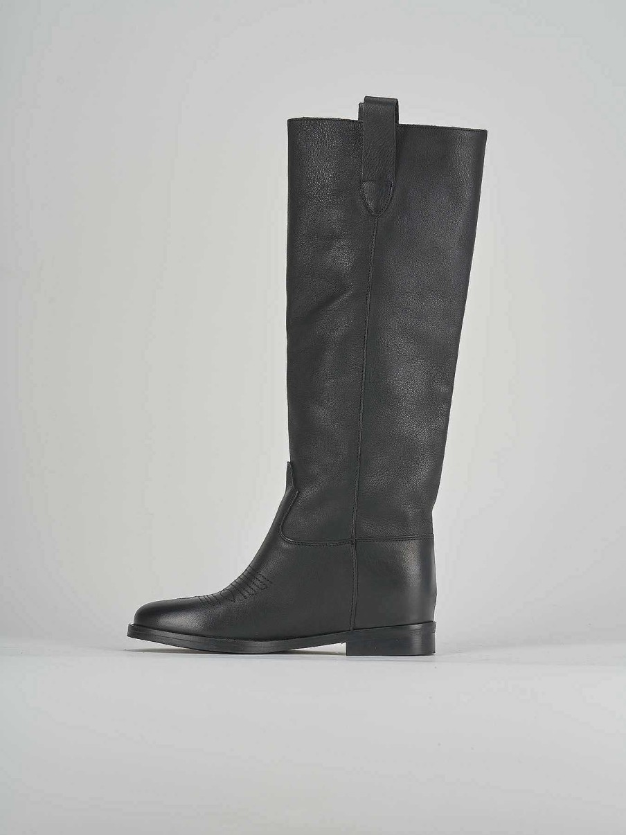 Donna Barca | Stivali Tacco Basso Tacco 2 Cm In Pelle Nera