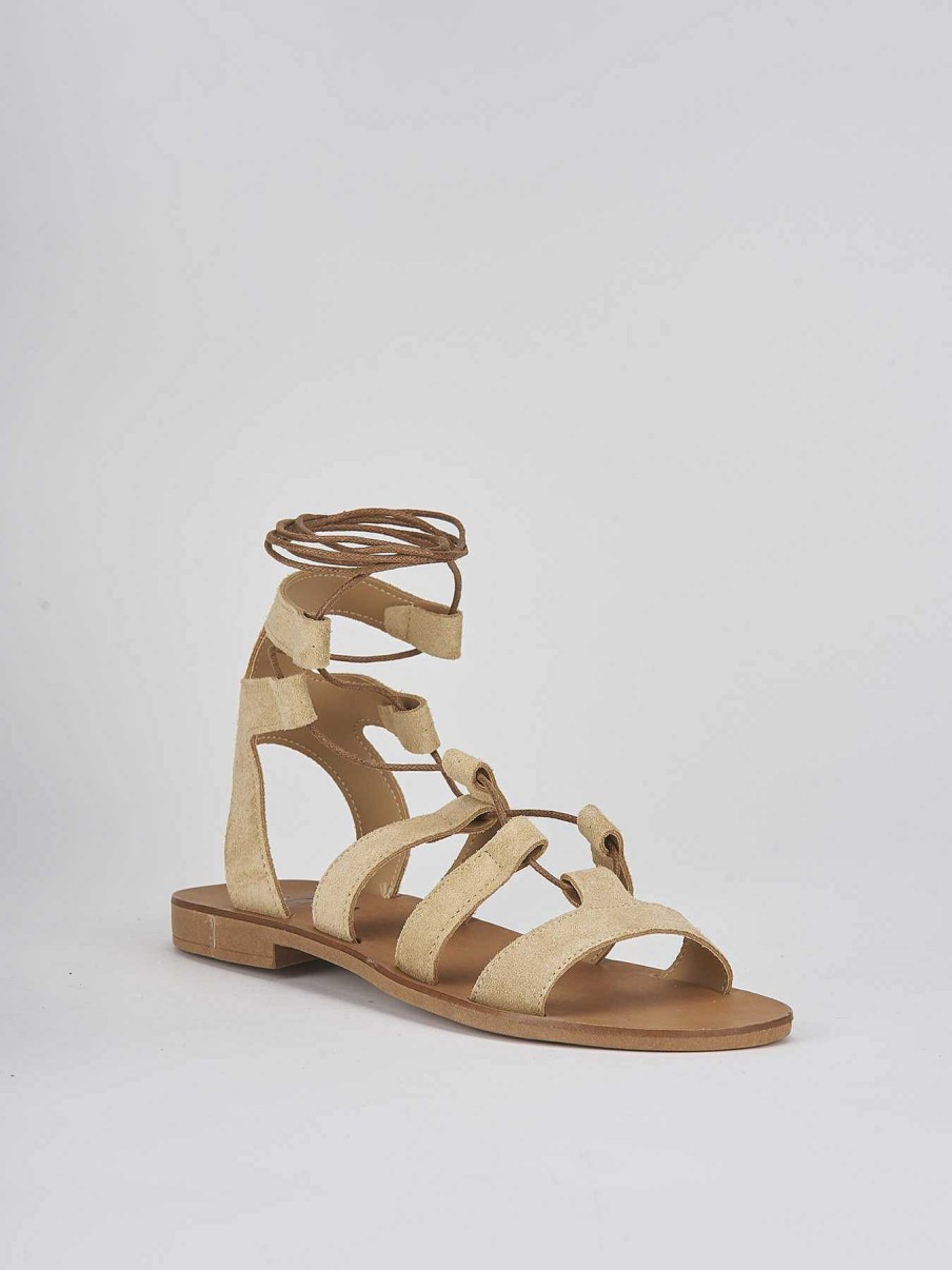 Donna Barca | Sandali Tacco Basso Tacco 1 Cm In Camoscio Beige