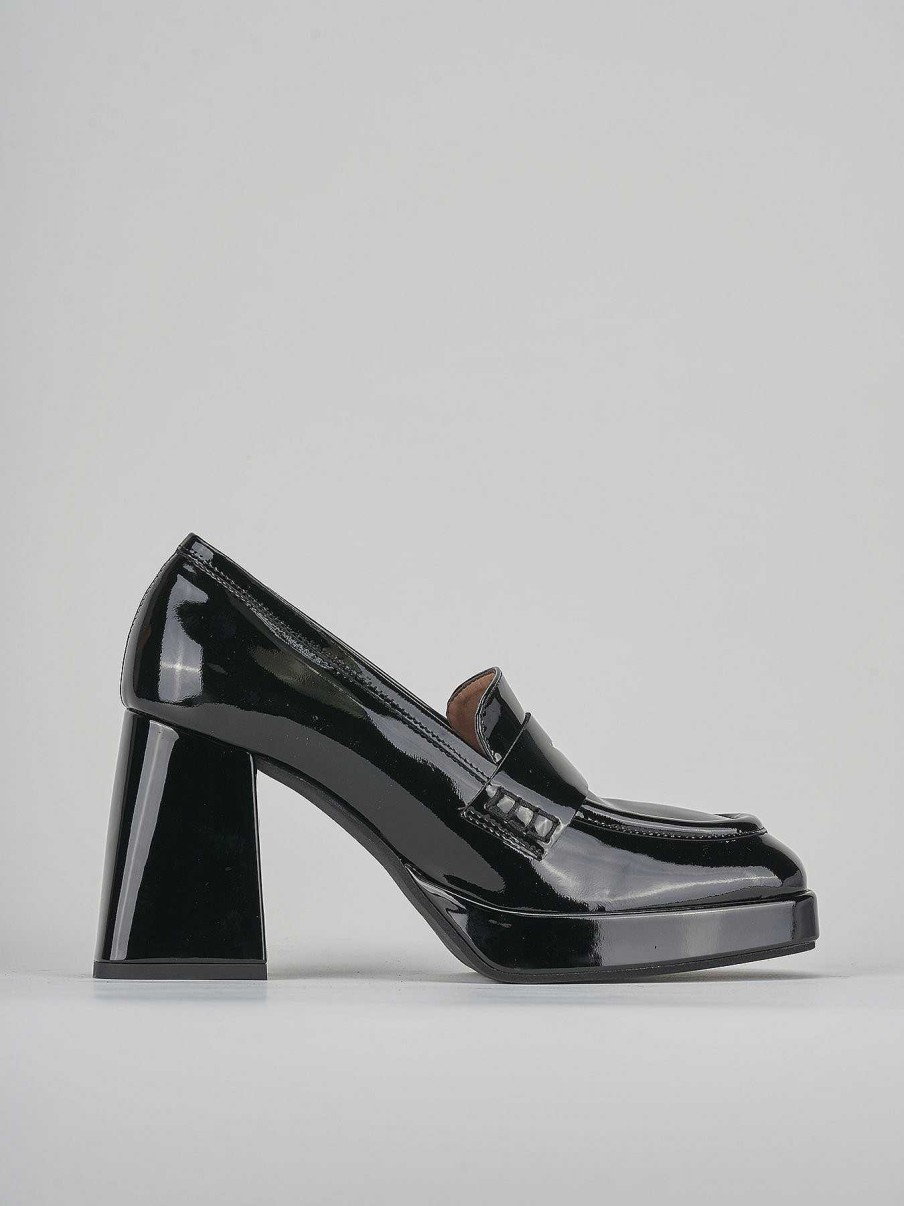 Donna Barca | Mocassino Tacco 7 Cm In Vernice Nera