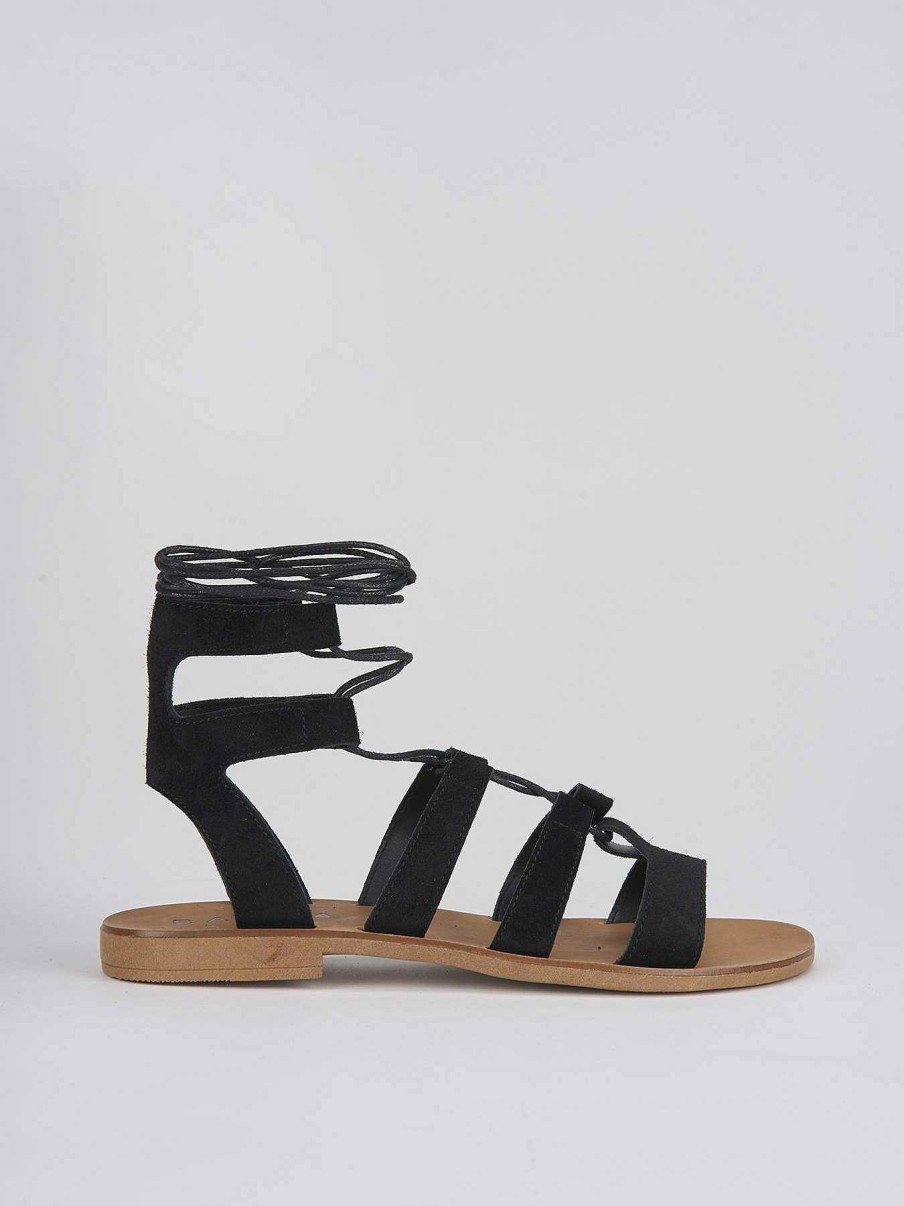 Donna Barca | Sandali Tacco Basso Tacco 1 Cm In Camoscio Nero