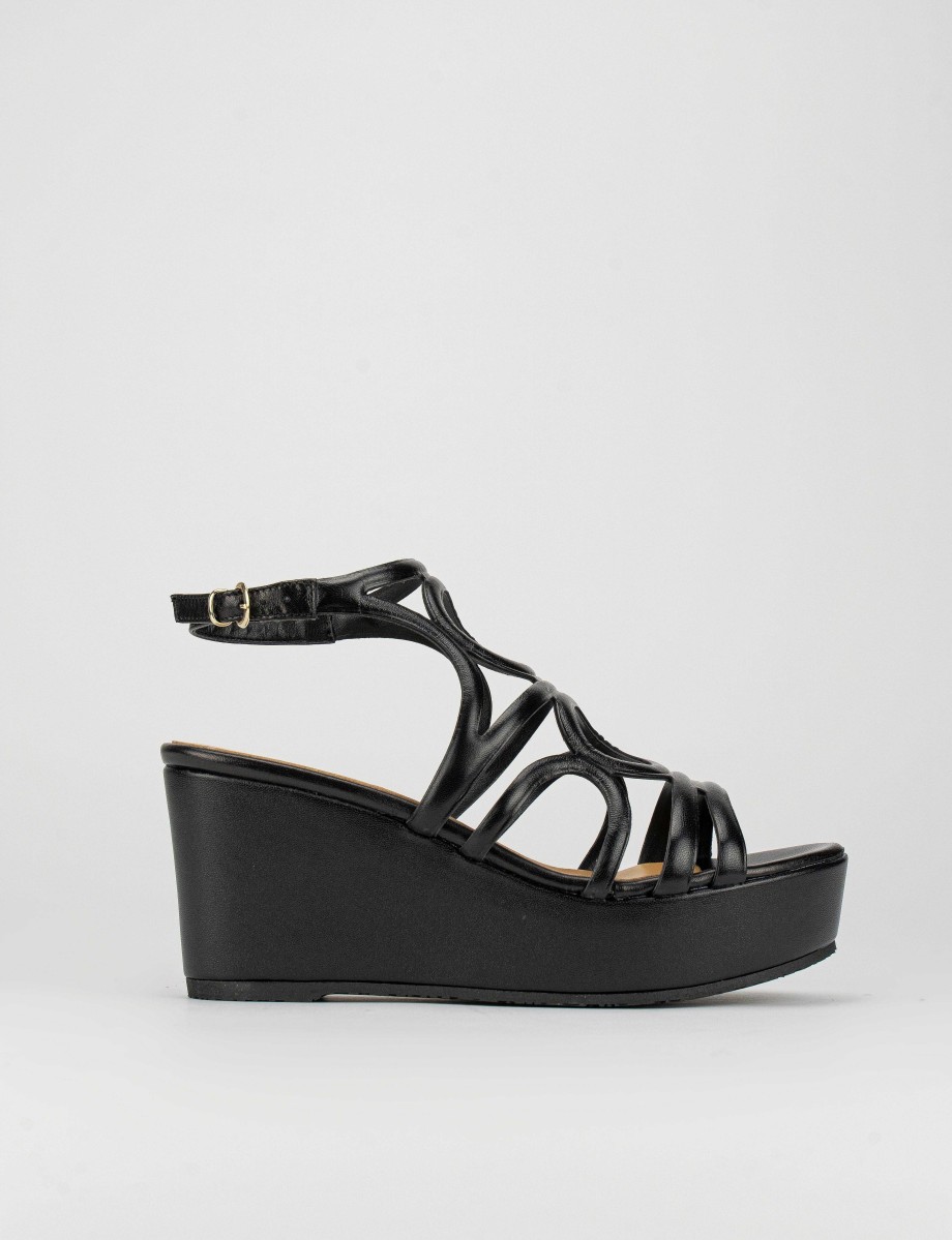 Donna Barca | Zeppa Tacco 8 Cm In Pelle Nera