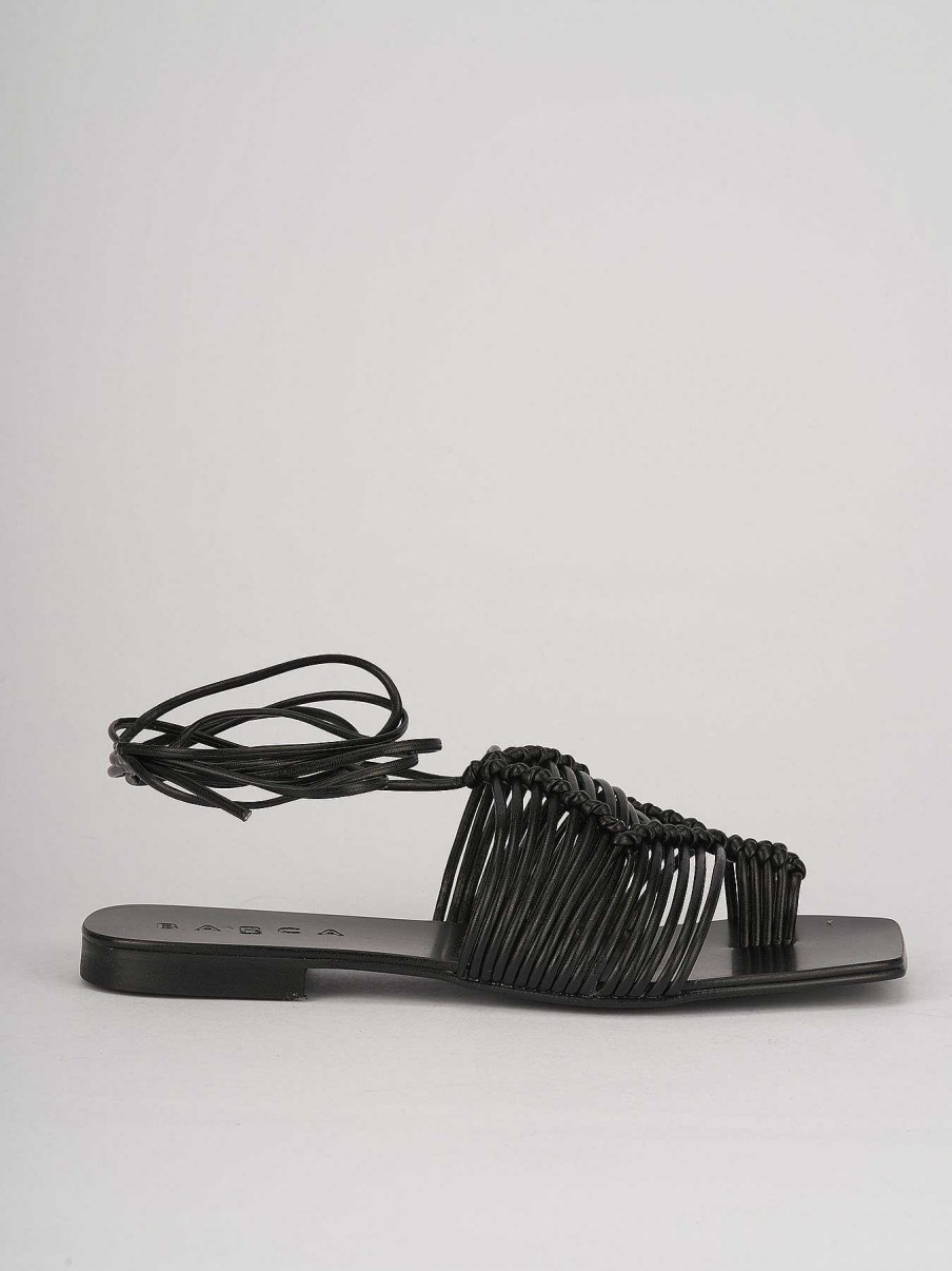 Donna Barca | Sandali Tacco Basso Tacco 1 Cm In Pelle Nera