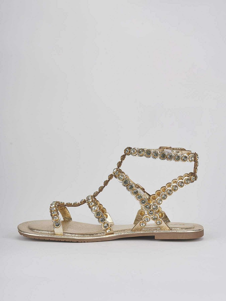 Donna Barca | Sandali Tacco Basso Tacco 1 Cm In Pelle Oro