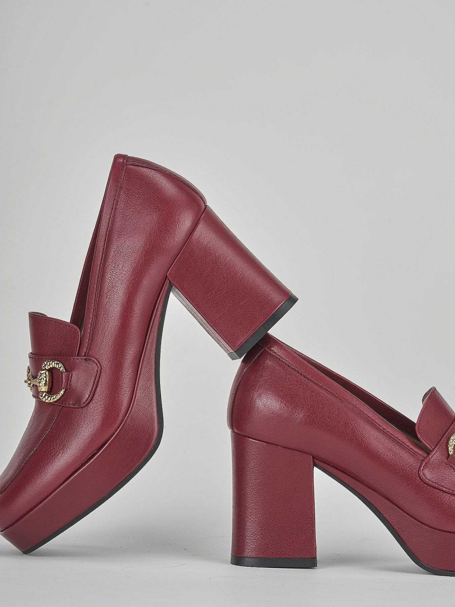 Donna Barca | Mocassino Tacco 7 Cm In Pelle Bordeaux