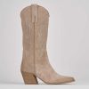 Donna Barca | Stivali Tacco Alto Tacco 7 Cm In Camoscio Beige