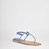 Donna Barca | Sandali Tacco Basso Tacco 1 Cm In Pelle Blu