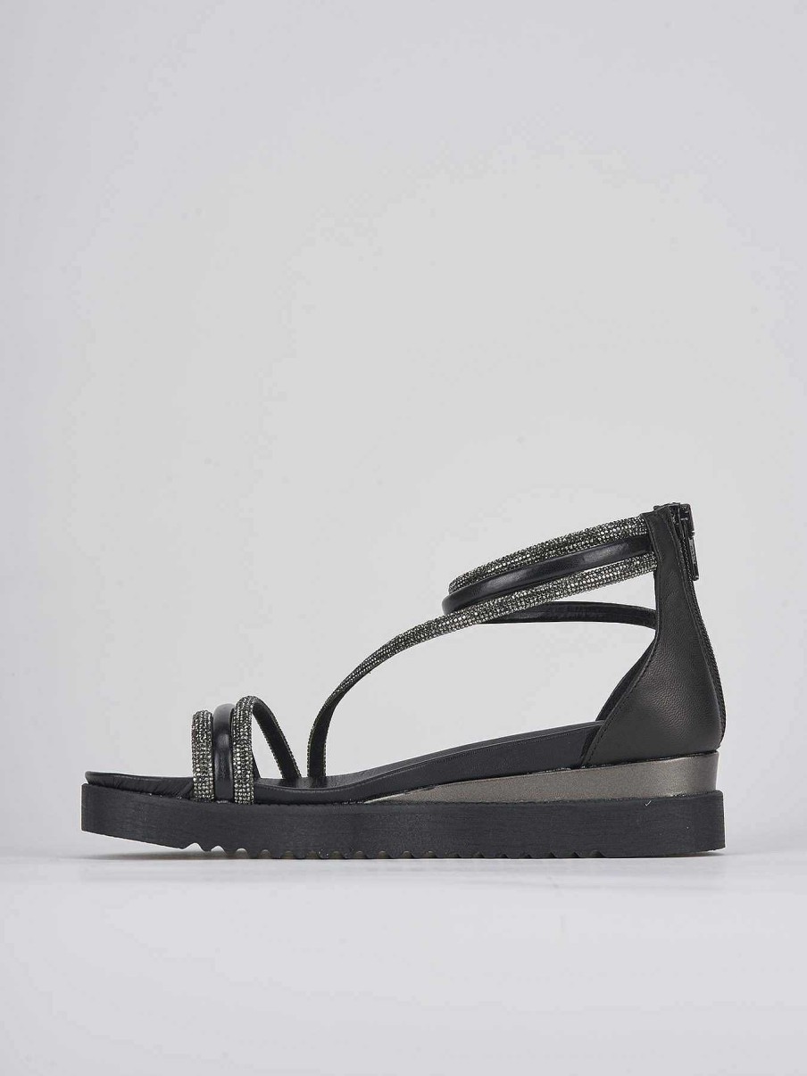 Donna Barca | Zeppa Tacco 4 Cm In Pelle Nera