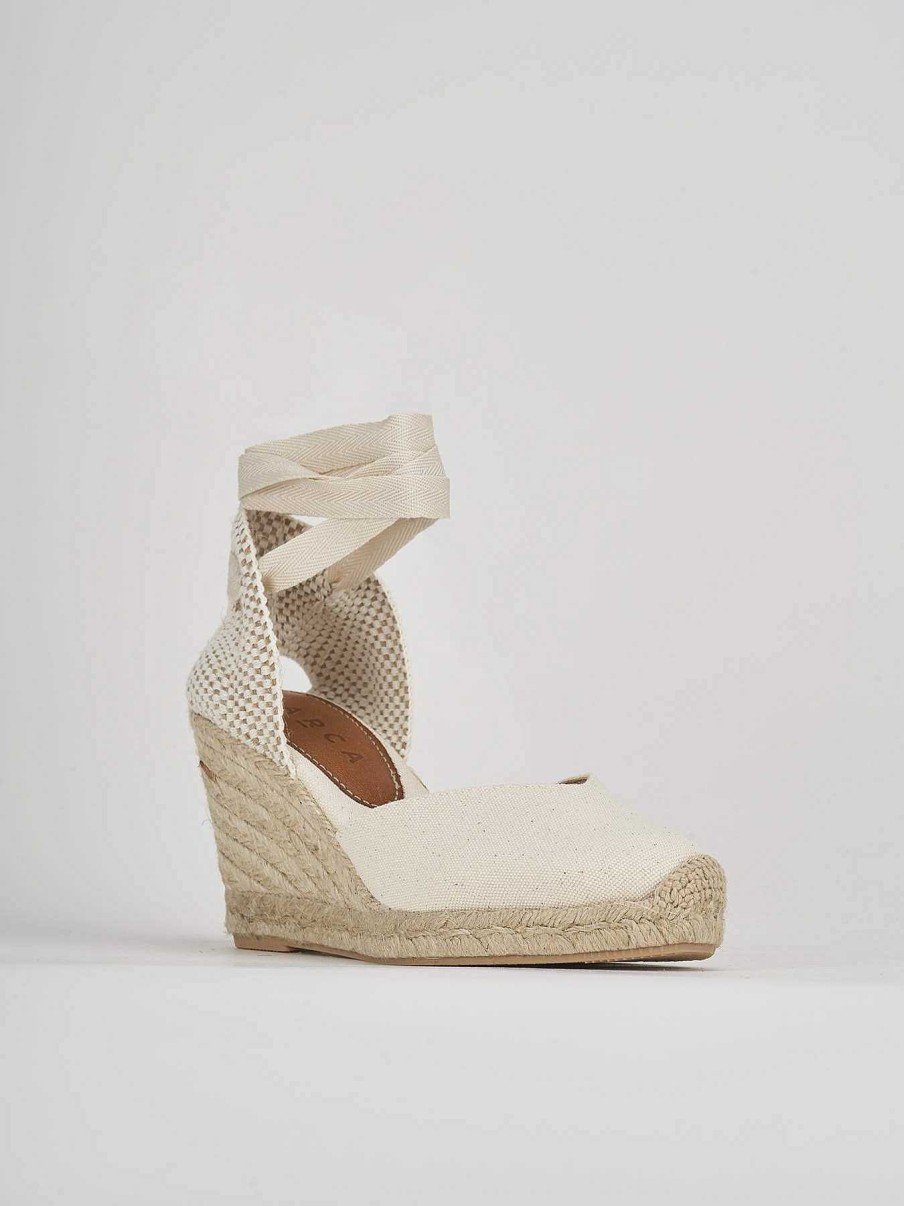 Donna Barca | Espadrillas Tacco 8 Cm In Tessuto Beige