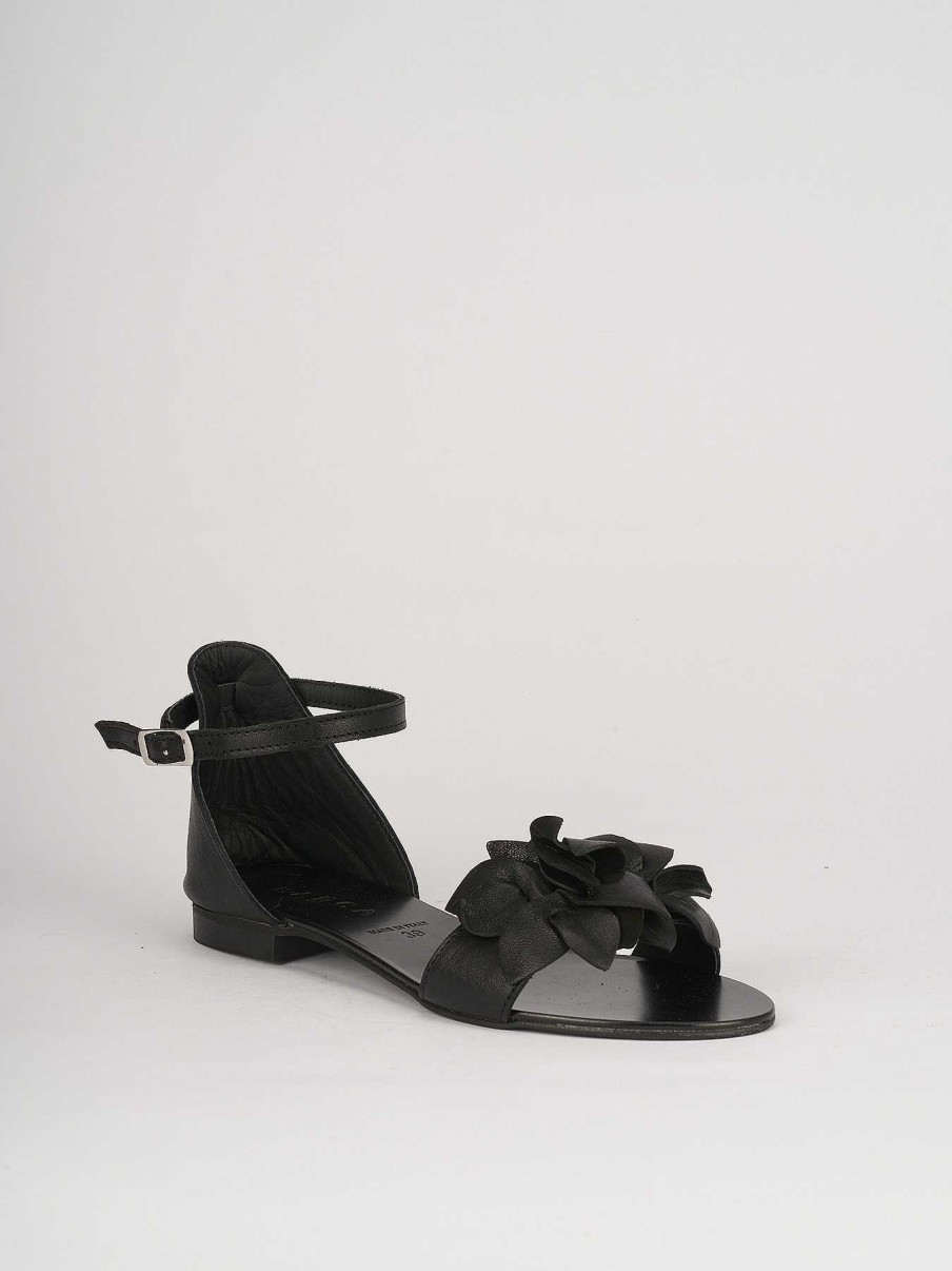 Donna Barca | Sandali Tacco Basso Tacco 1 Cm In Pelle Nera