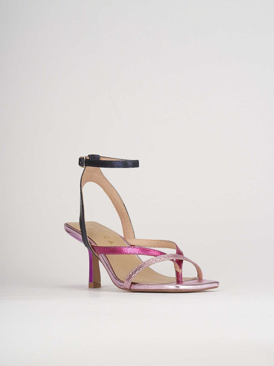 Donna Barca | Sandali Tacco Alto Tacco 5 Cm In Pelle Multicolor