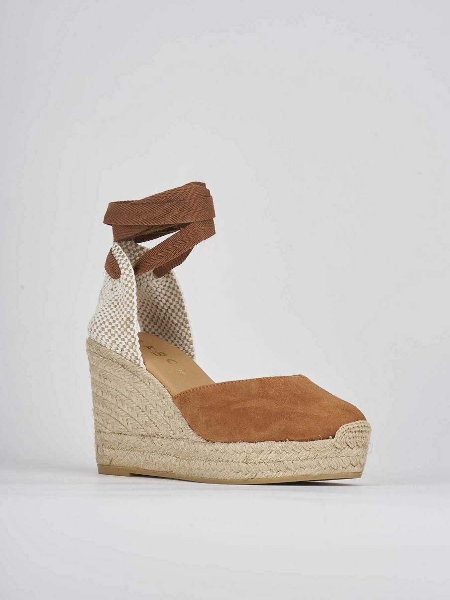 Donna Barca | Espadrillas Tacco 9 Cm In Camoscio Marrone